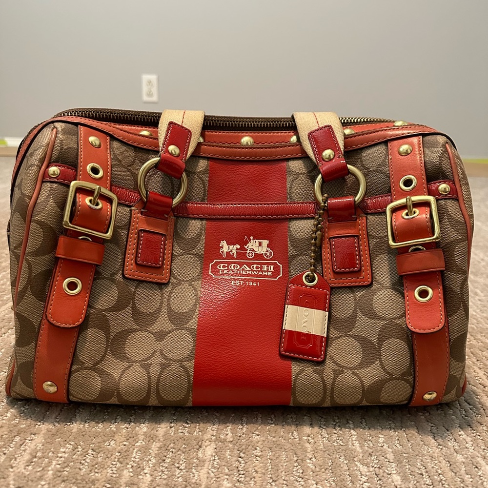 COACH HERITAGE STRIPE EXTRA LARGE DOUBLE ZIP SATCHEL #K0769-11564